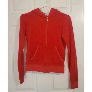 Vintage Y2K Juicy Couture Womens Sz M  Red Full Zip Hoodie Velour Sweatshirt